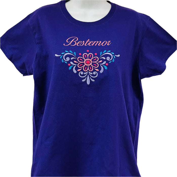Bestemor Flowers on Purple Ladies T-shirt