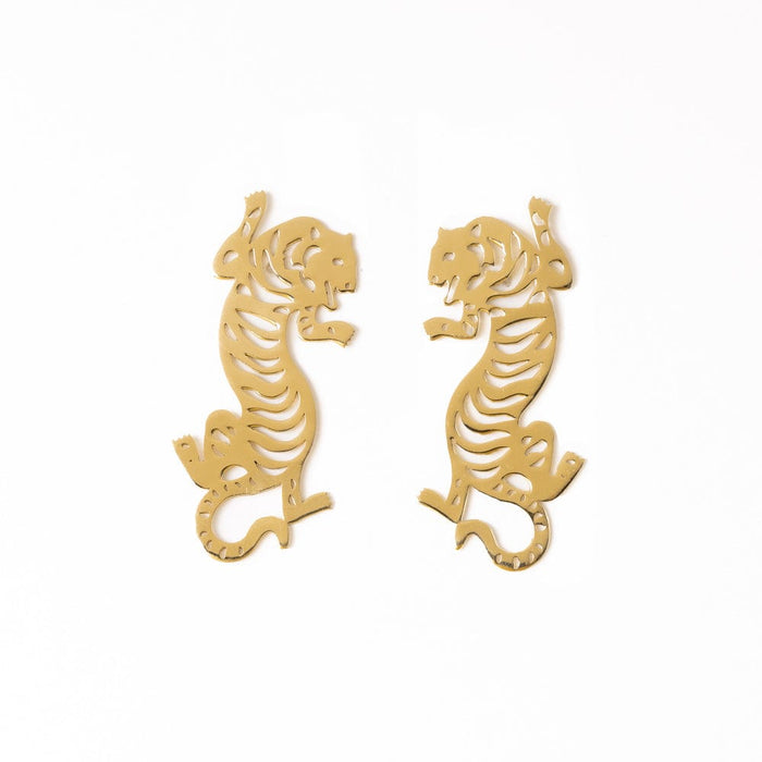 Bianca Tiger Drop Earrings Brass Statement