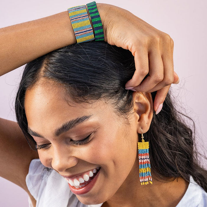 Billie Mixed Horizontal Stripes Beaded Fringe Earrings Amalfi