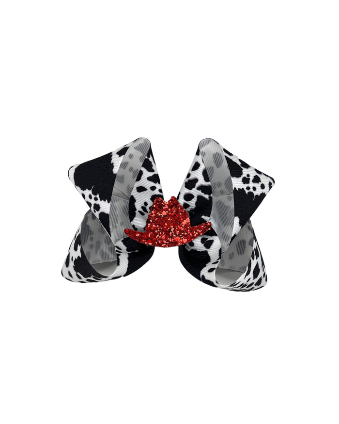 Black Cow Print Bow w/ Red Sparkle Hat