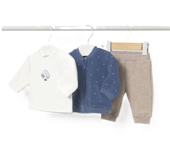 Blue and Cream 3 Piece Bomber Jacket Pants Set