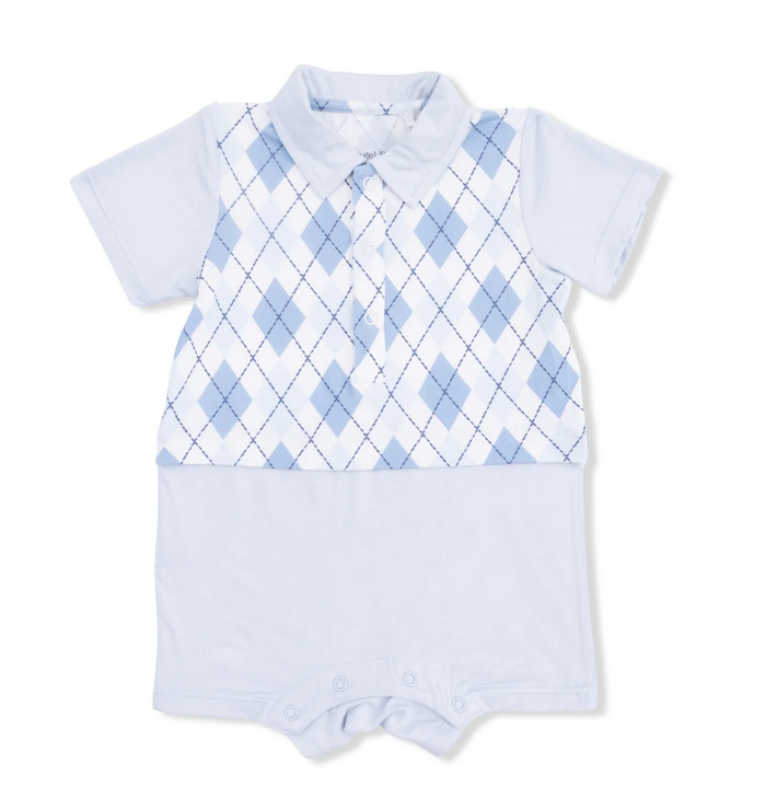 Blue Argyle Collared Short Playsuit