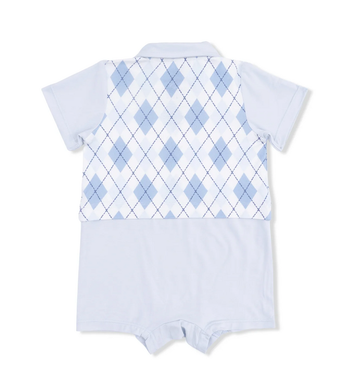 Blue Argyle Collared Short Playsuit