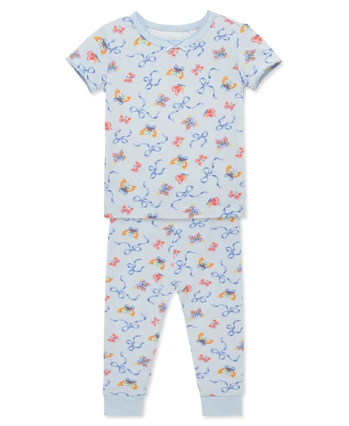 Blue Bows and Butterflies Print SS PJ Pant Set
