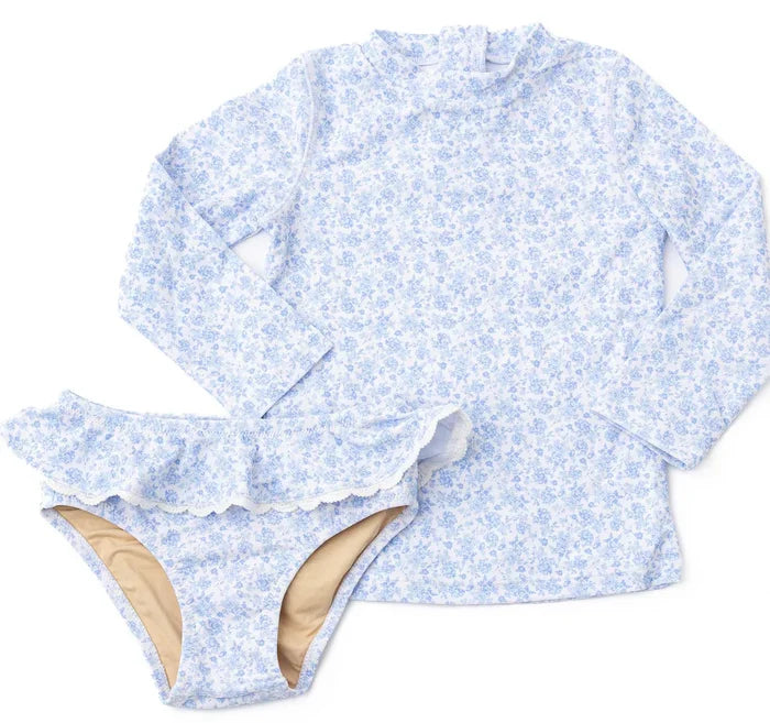Blue Coastal Garden Rashguard Swim Set
