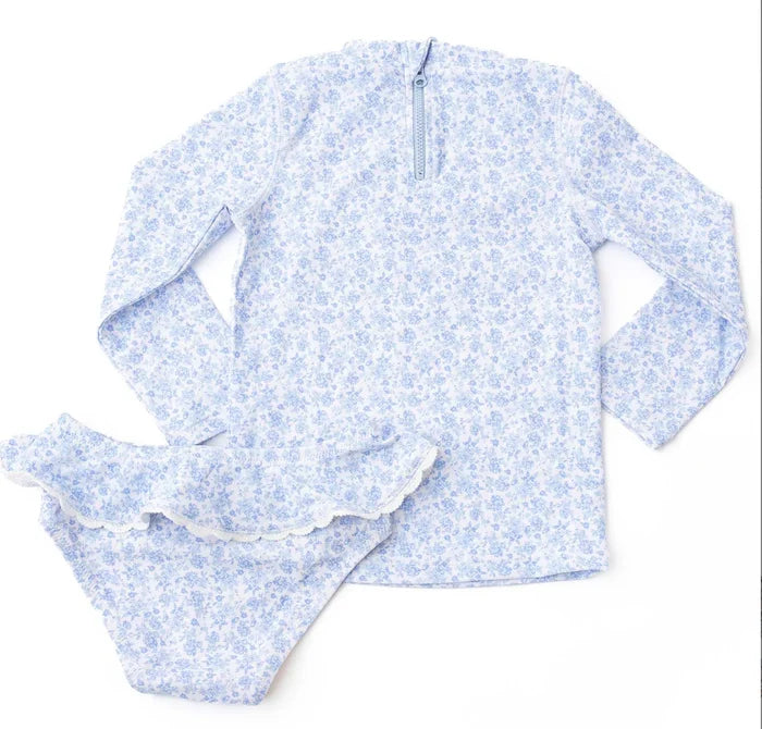 Blue Coastal Garden Rashguard Swim Set
