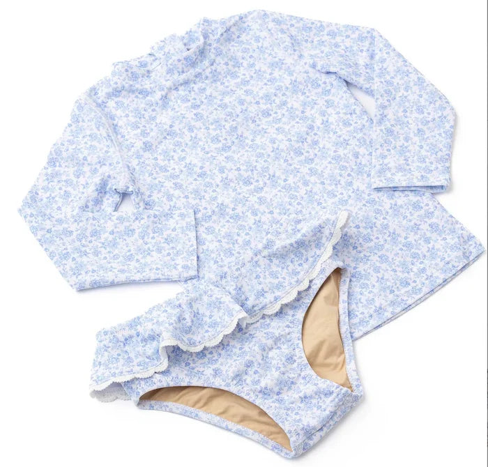Blue Coastal Garden Rashguard Swim Set