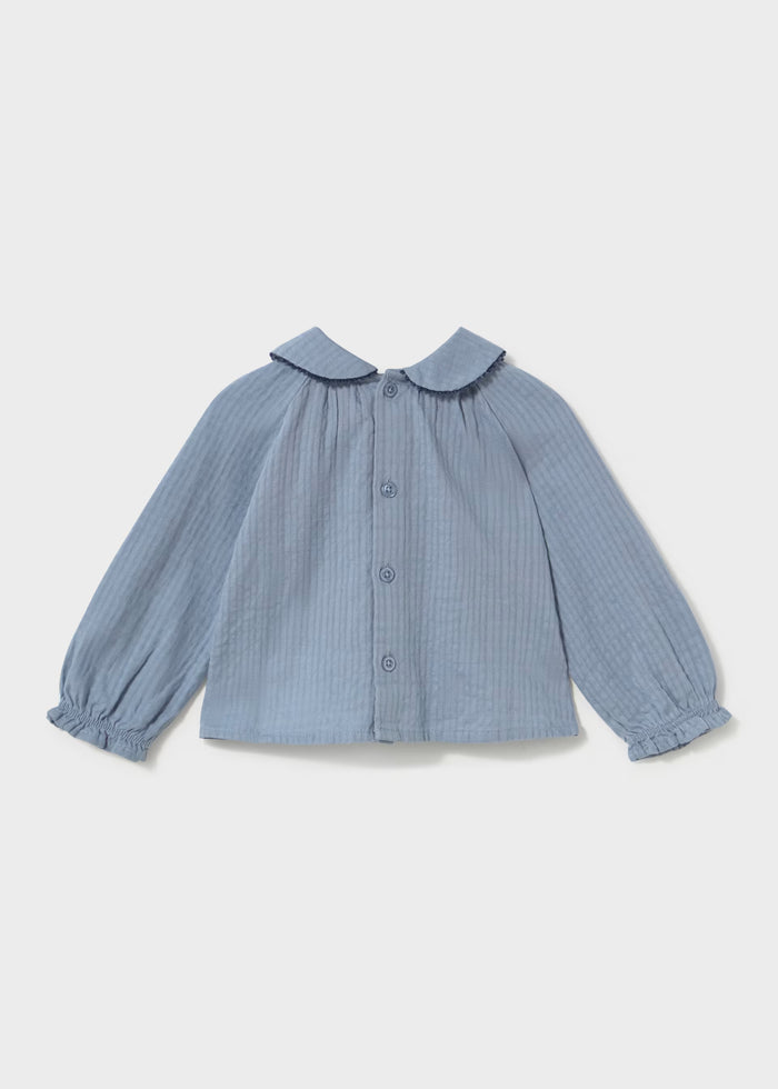 Blue Embroidered Peter Pan Collar Blouse