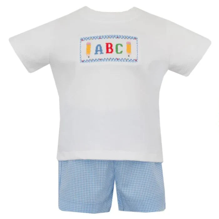 Blue Gingham ABC Shorts Set