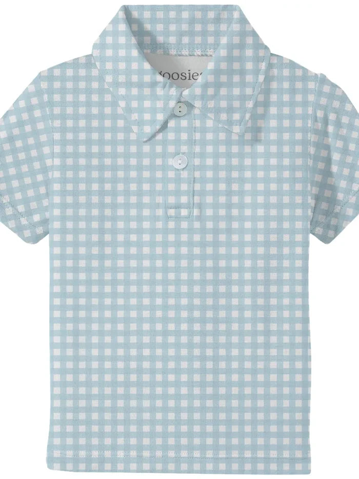 Blue Gingham Short Sleeve Polo Shirt