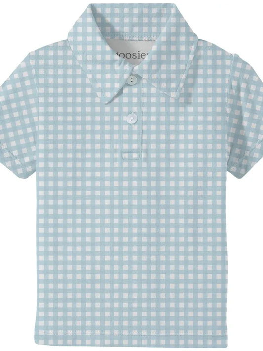 Blue Gingham Short Sleeve Polo Shirt