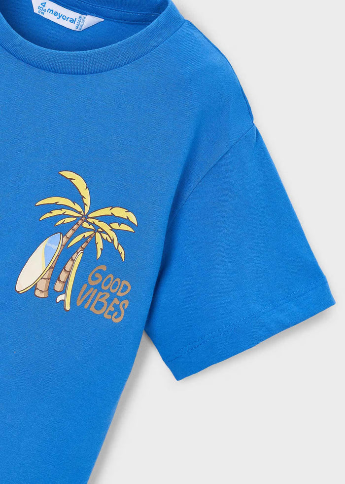 Blue Good Vibes Palm Tree Tee