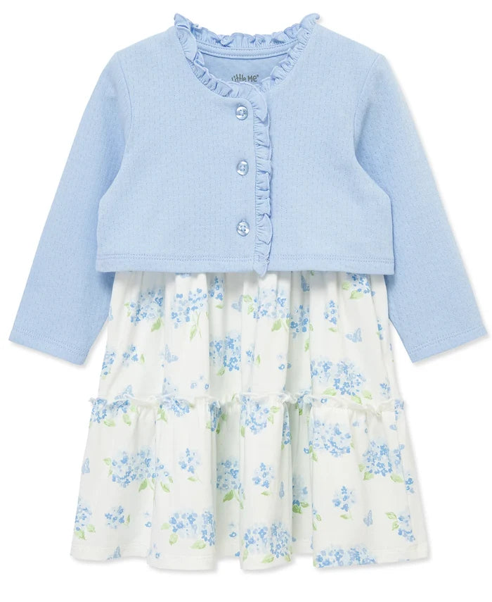 Blue Hydrangea Knit Dress & Blue Cardigan Set