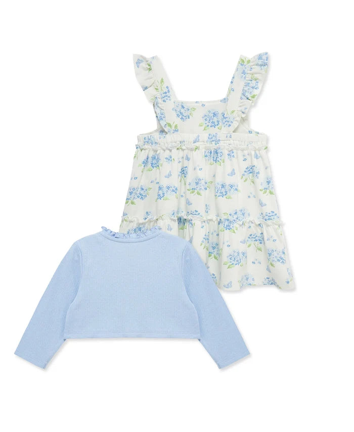 Blue Hydrangea Knit Dress & Blue Cardigan Set