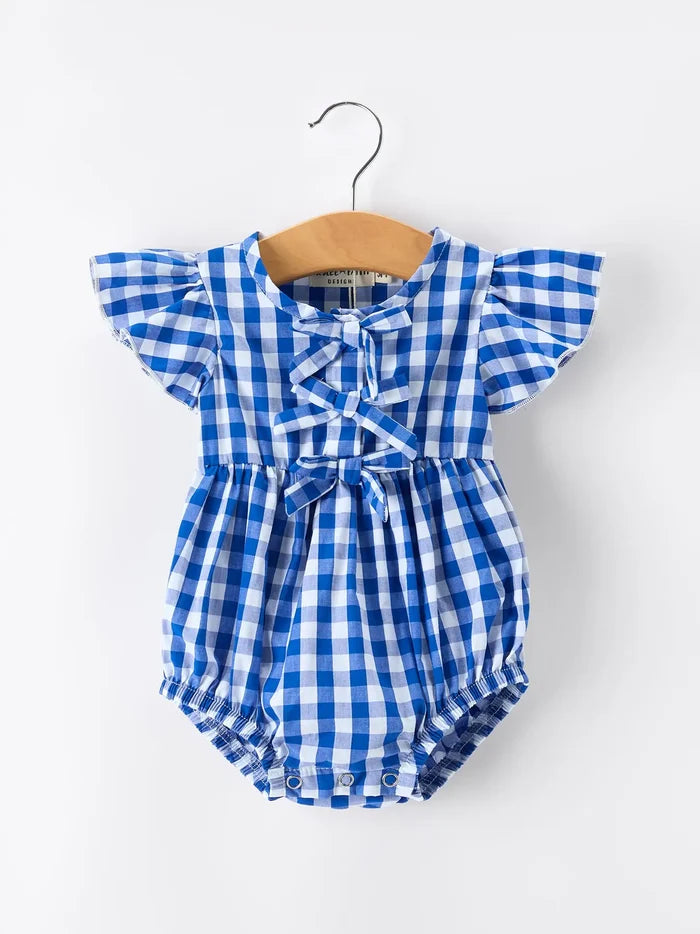 Blue Plaid Bow Romper