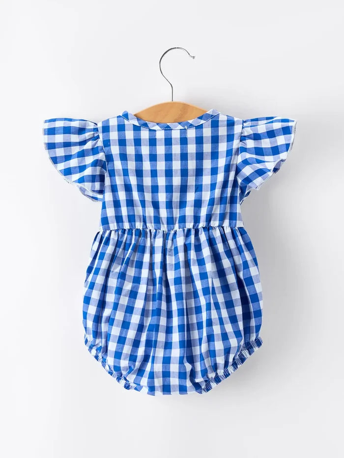 Blue Plaid Bow Romper