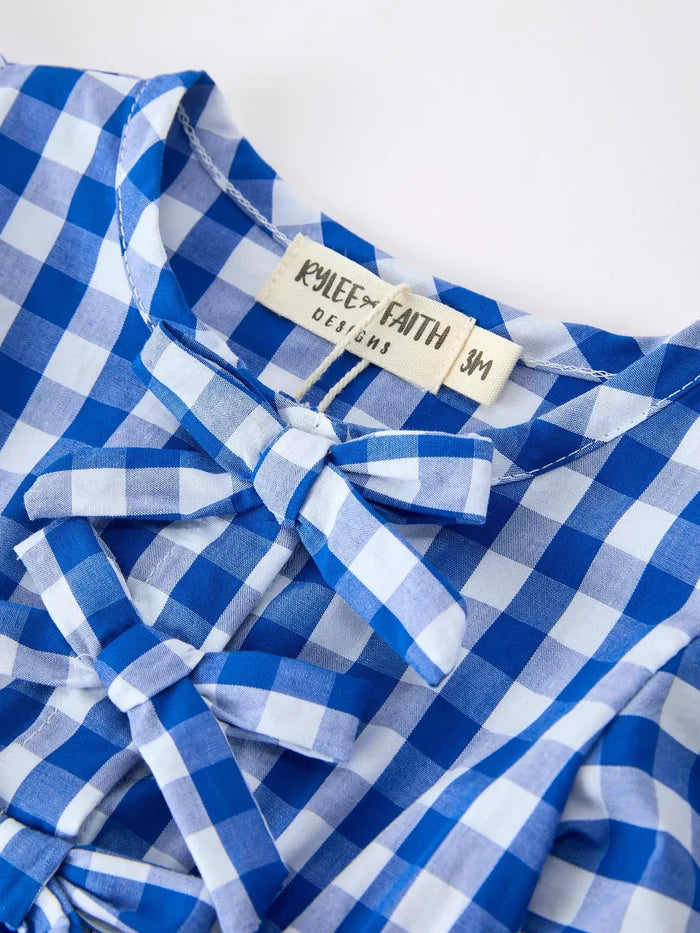 Blue Plaid Bow Romper