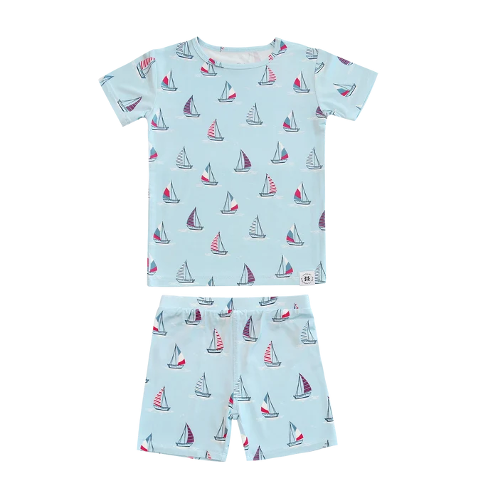 Blue Sailboats SS Shortie PJ Set