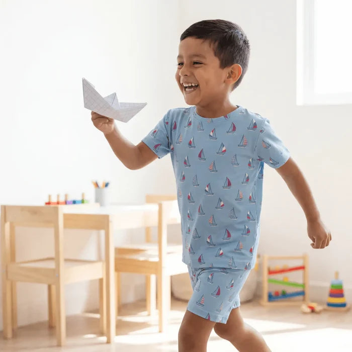 Blue Sailboats SS Shortie PJ Set