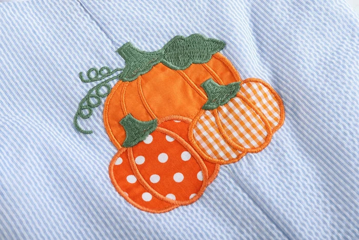 Blue Seersucker Pumpkin Shortalls