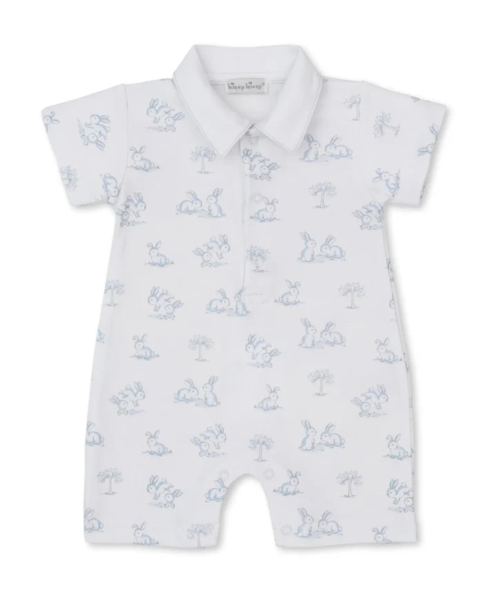 Blue Springtime Bunny Fun Collared Playsuit
