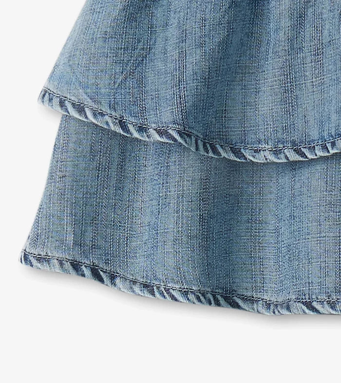 Blue Tencel Smocked Waist Tiered Skirt
