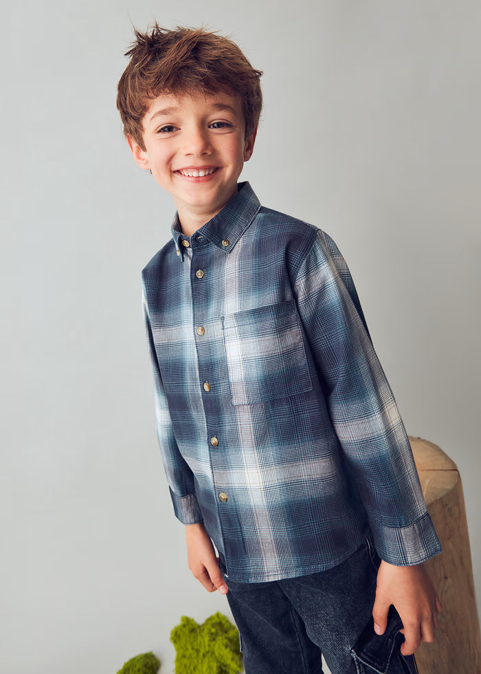 Blues Plaid LS Button Down