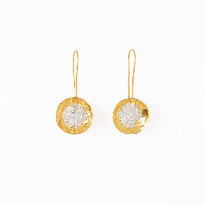 Bobbi Hammered Disc With Clusters Earrings 18k Gold + Silver Threader
