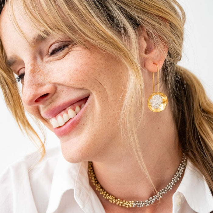 Bobbi Hammered Disc With Clusters Earrings 18k Gold + Silver Threader