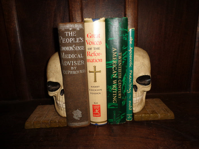Bookends -Cast Iron Pair Halloween Skull Head-Jantiques LLC.