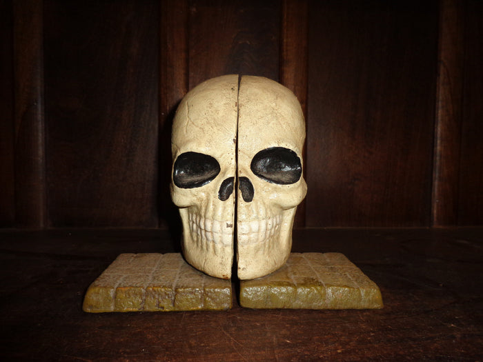 Bookends -Cast Iron Pair Halloween Skull Head-Jantiques LLC.