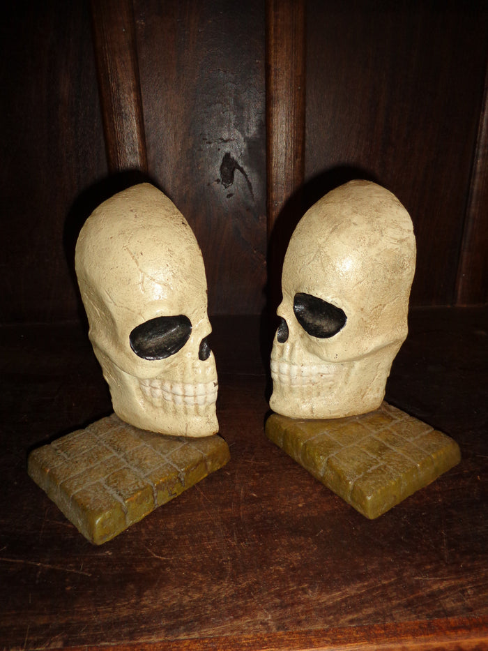 Bookends -Cast Iron Pair Halloween Skull Head-Jantiques LLC.