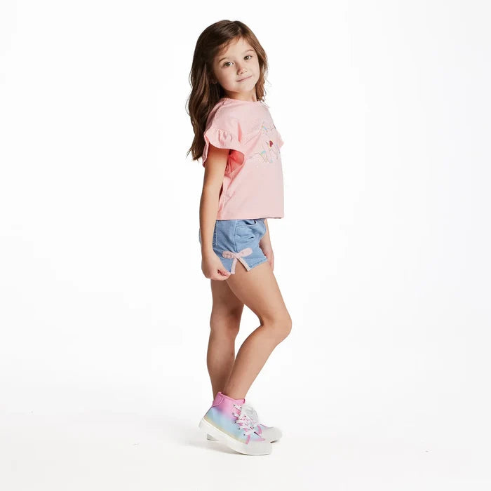 Bow Hem Knit Denim Short
