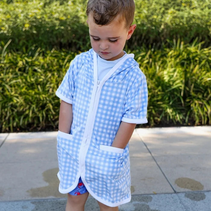 Boys Swim Cover Up - Blue Gingham