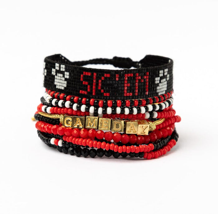 Bracelet Stack Game Day Bright Red + White + Black Stack