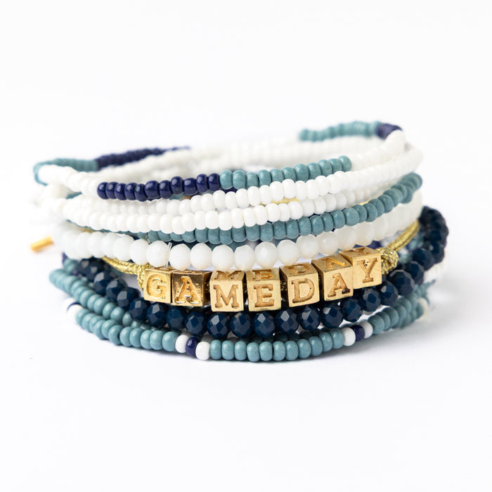 Bracelet Stack Game Day Light Blue + White + Navy Stack