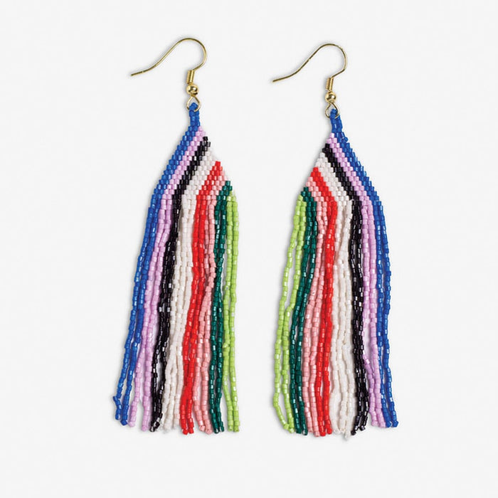 Brittany Thin Waterfall Stripes Beaded Fringe Earrings Rio