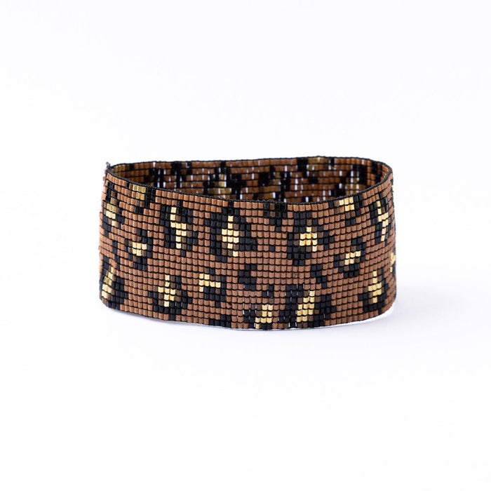 Brooklyn Cheetah Print Beaded Stretch Bracelet Mocha Stretch