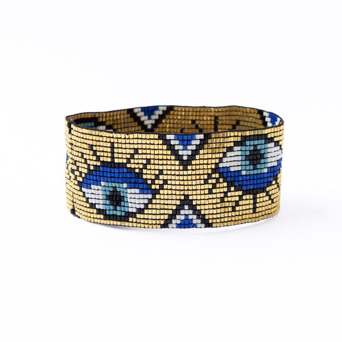 Brooklyn Evil Eye Beaded Stretch Bracelet Gold Stretch