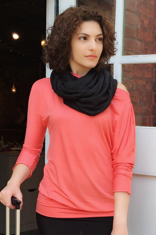 Diane Kroe Carry On Cozy Travel Scarf worn scarf style