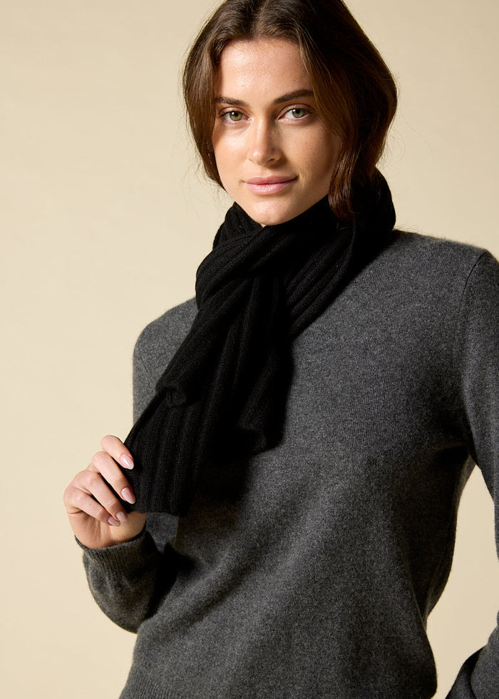Sonya Hopkins 100% pure cashmere Rib Scarf in Black