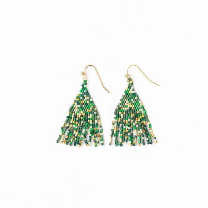 Cassie Mini Confetti Short Fringe Earrings Green + Gold Fringe