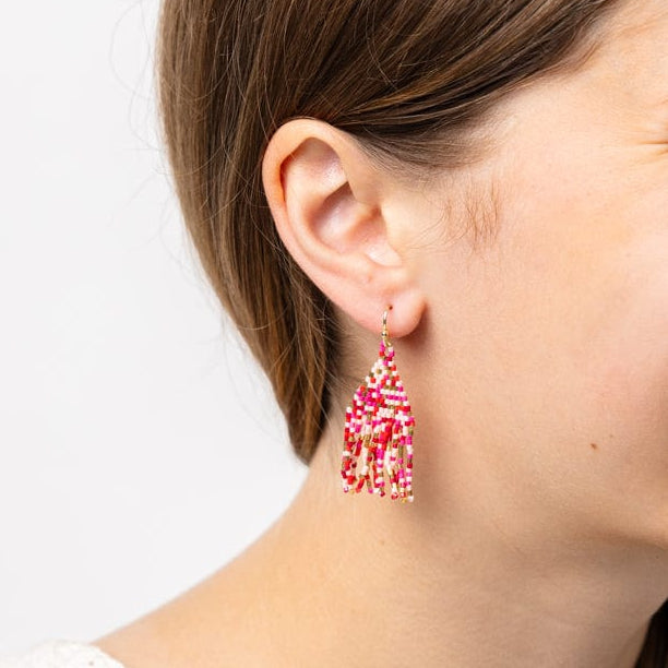 Cassie Mini Confetti Short Fringe Earrings Pink + Gold Fringe