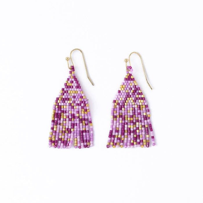 Cassie Mini Confetti Short Fringe Earrings Purple + Gold Fringe