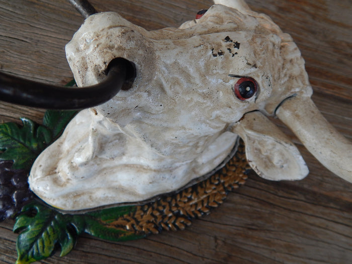 Cast Iron Towel Ring - Long Horn Bull-Jantiques LLC.