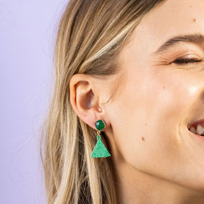 Celia Small Triangle Drop With Semi-Precious Stone Post Kelly Green