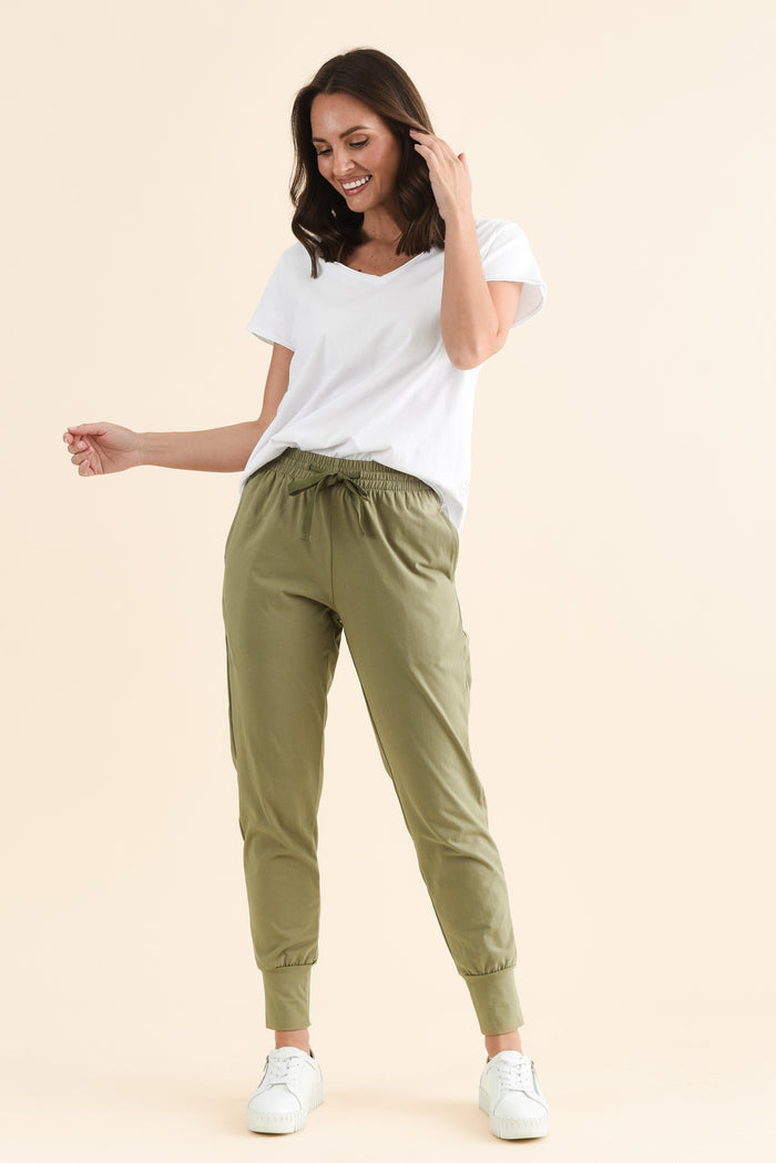 Chandler Khaki Cotton Drawstring Pants