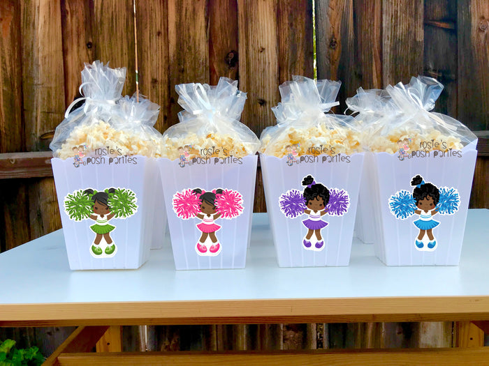 Cheerleader Birthday Theme Popcorn Favor Bins
