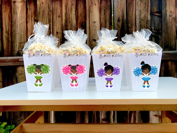 Cheerleader Birthday Theme Popcorn Favor Bins