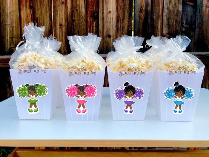 Cheerleader Birthday Theme Popcorn Favor Bins